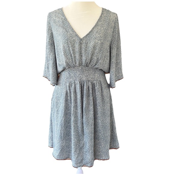 Promesa Smocked Dress Women's M Muted Blue White Dots Flowy Prairie Romantic - Picture 1 of 9